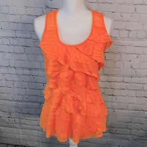 IZ BYER Ruffled Tank Top Burnout/Tiger Orange-XS